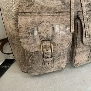 RALPH LAUREN Backpack Olive Bronze Tan Croc Embossed Leather Preppy Bag Pebbled Leather Backpack main image 4